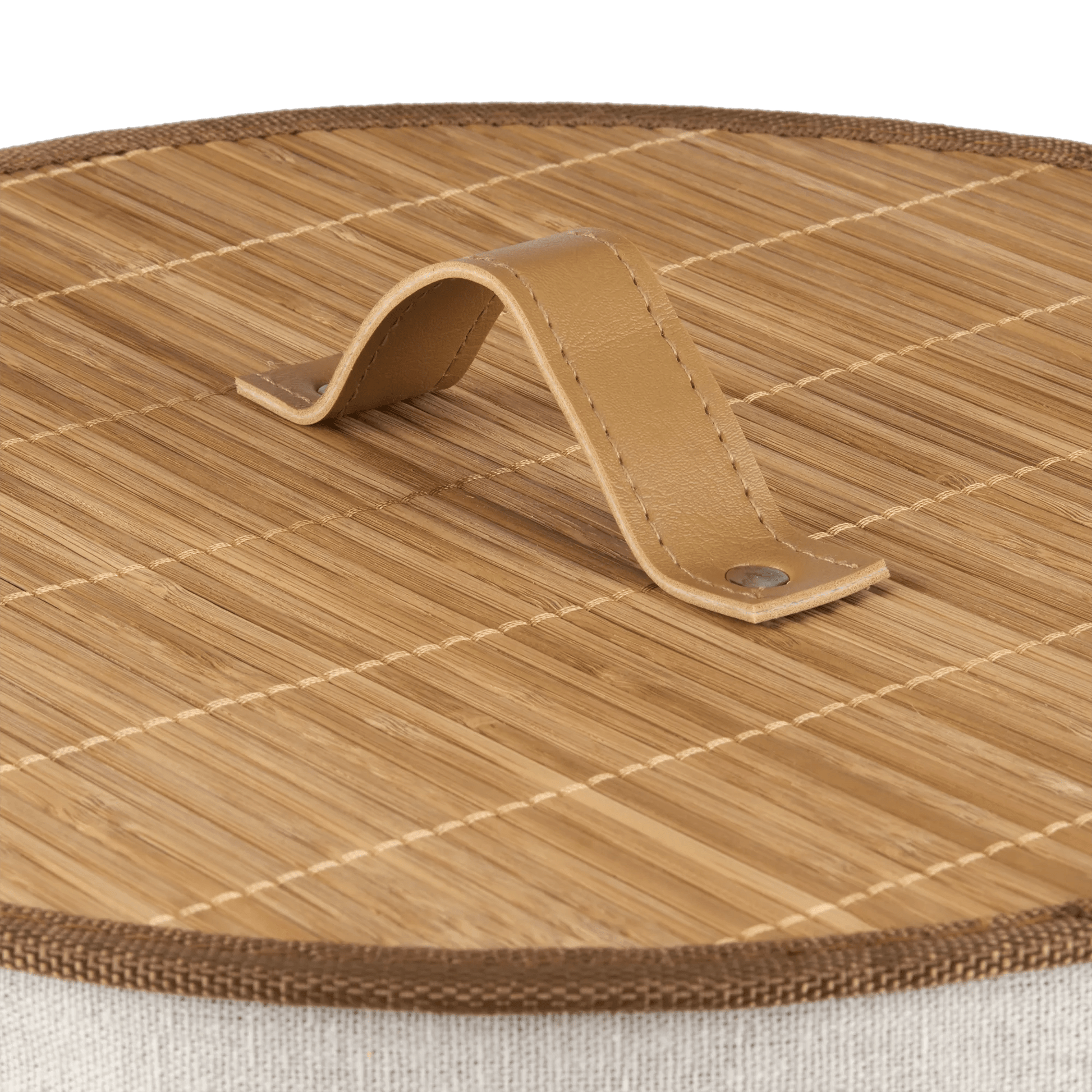 Round Bamboo Hamper with Lining and Faux Leather Handles mysite