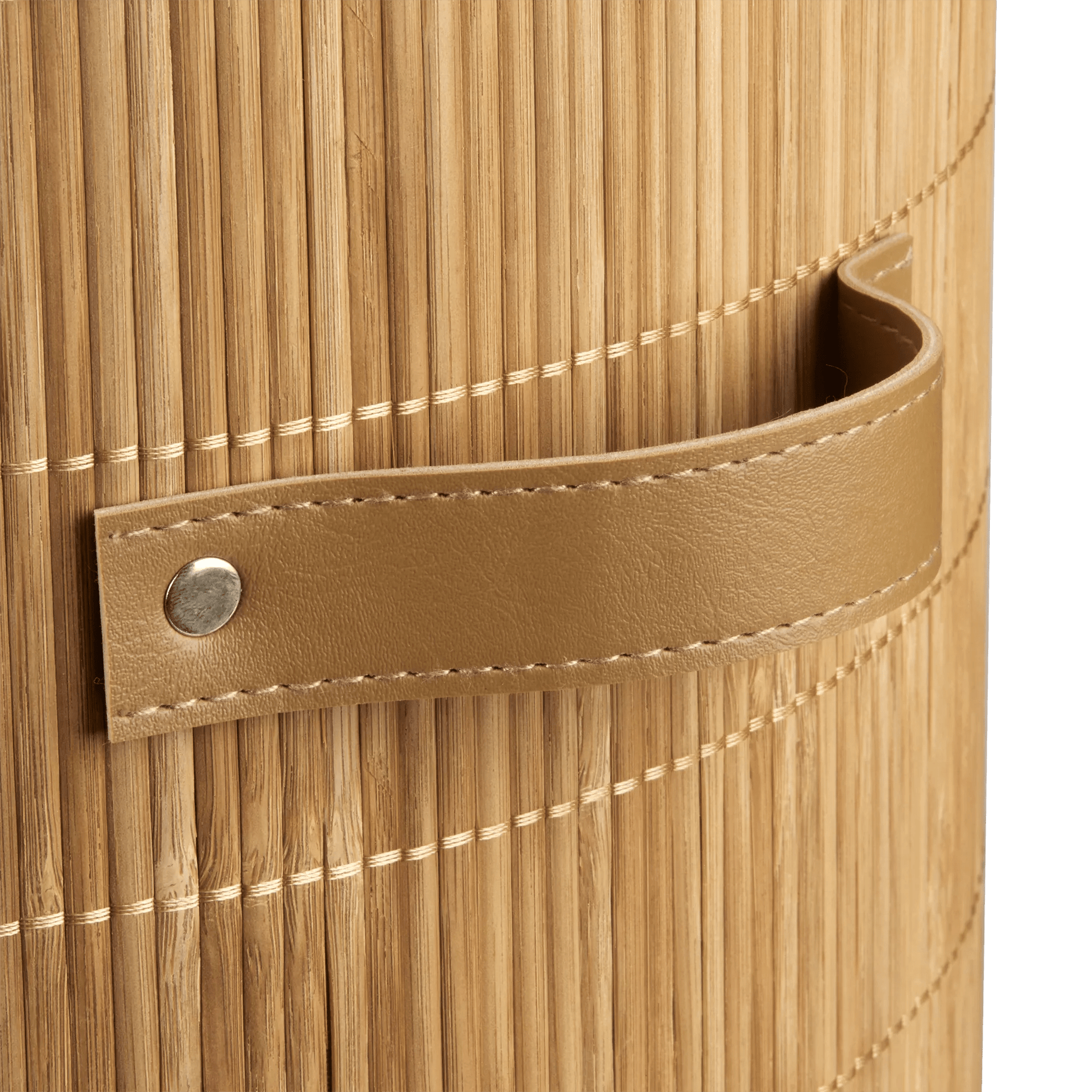 Round Bamboo Hamper with Lining and Faux Leather Handles mysite