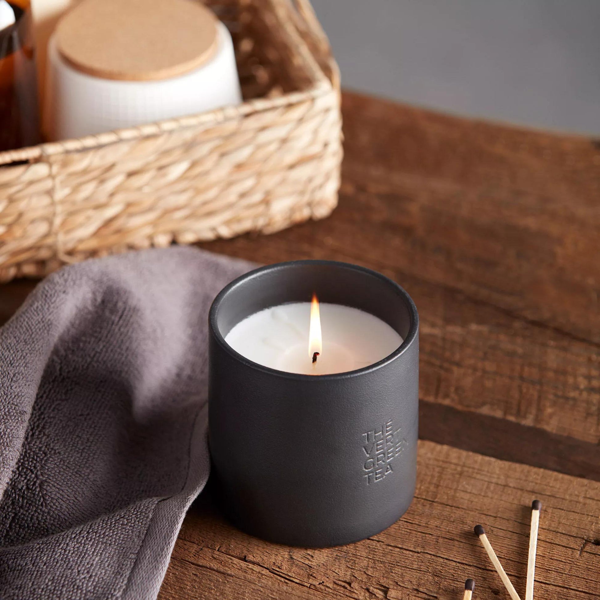 Bouclair Green Tea Candle with Wooden Lid mysite