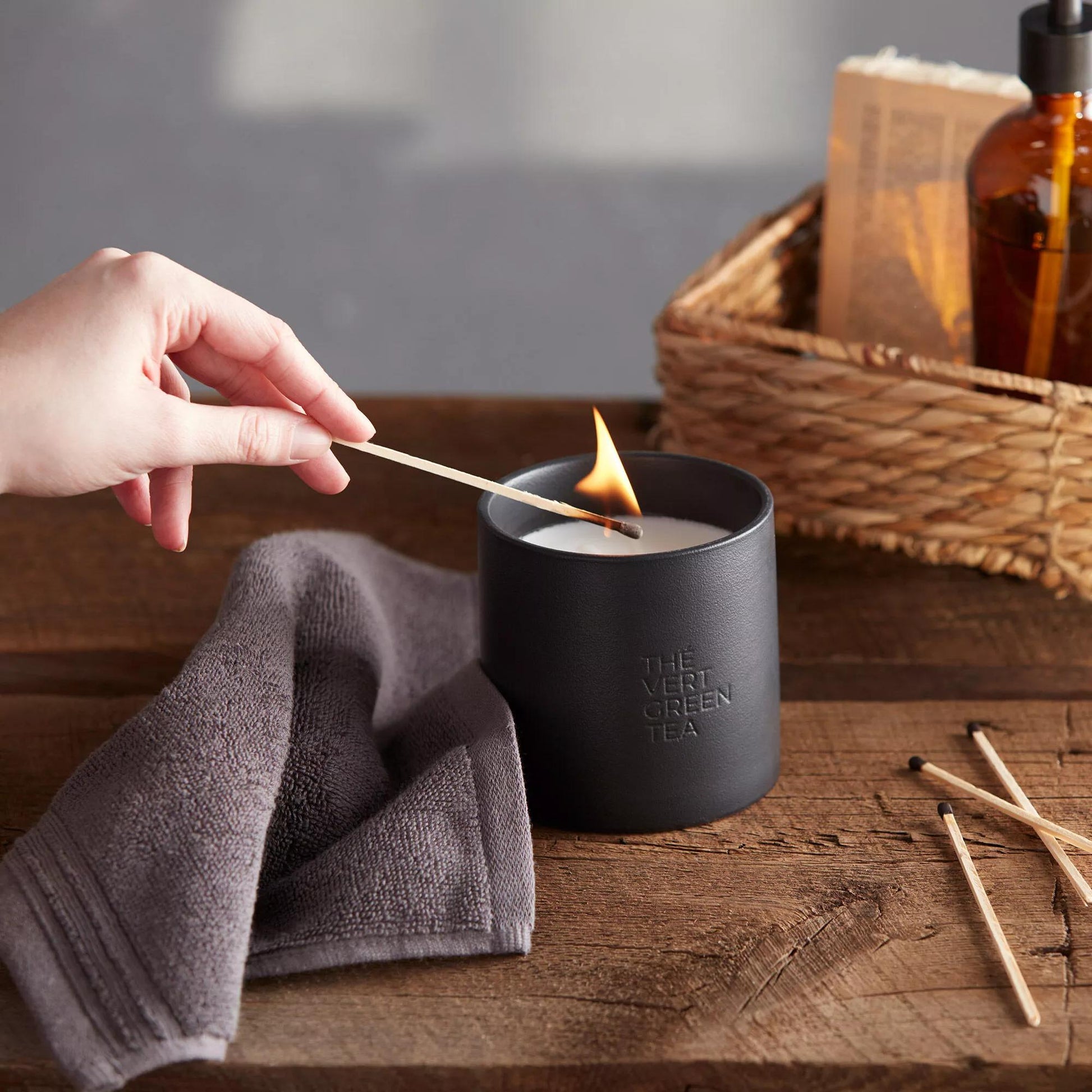 Bouclair Green Tea Candle with Wooden Lid mysite