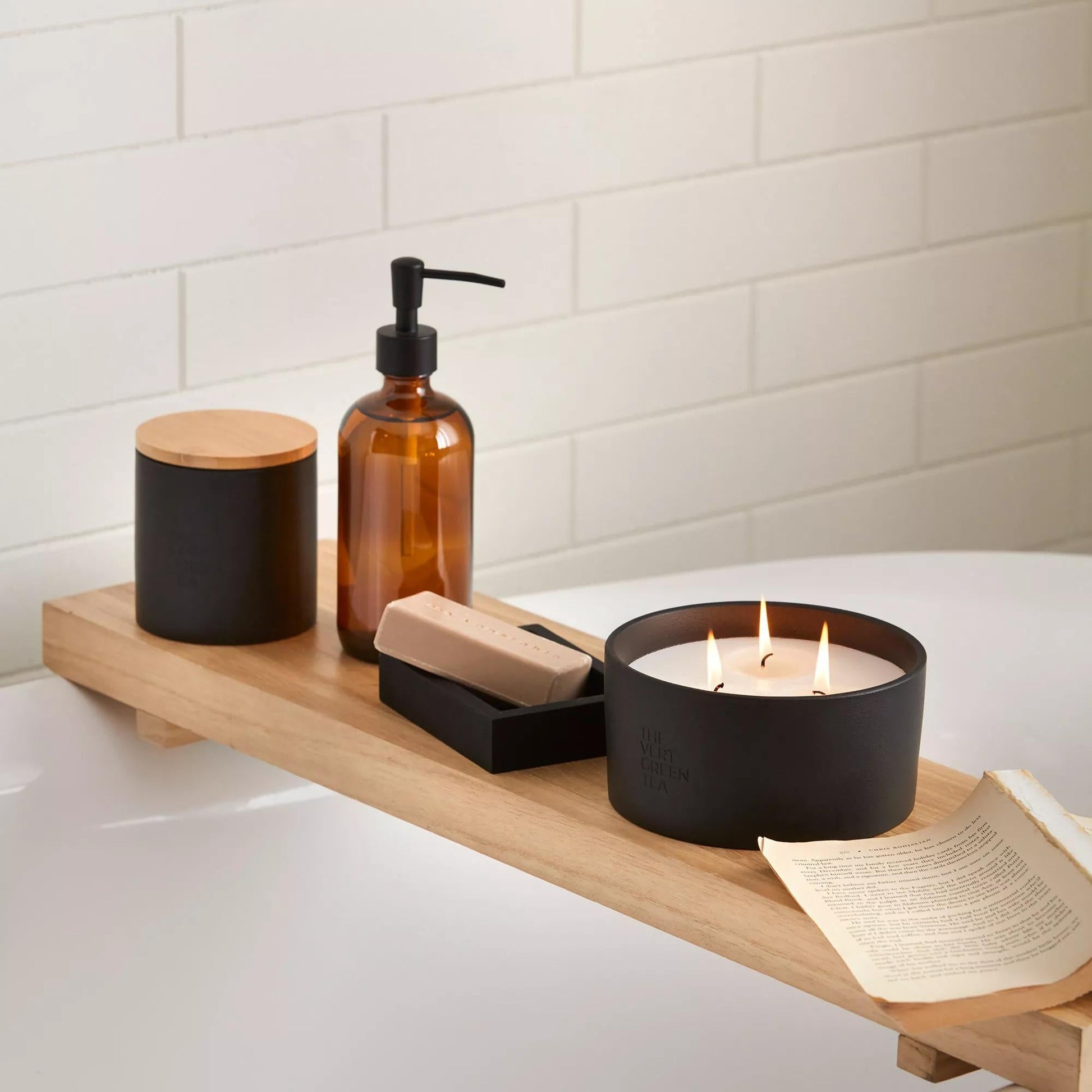 Bouclair Green Tea Candle with Wooden Lid mysite