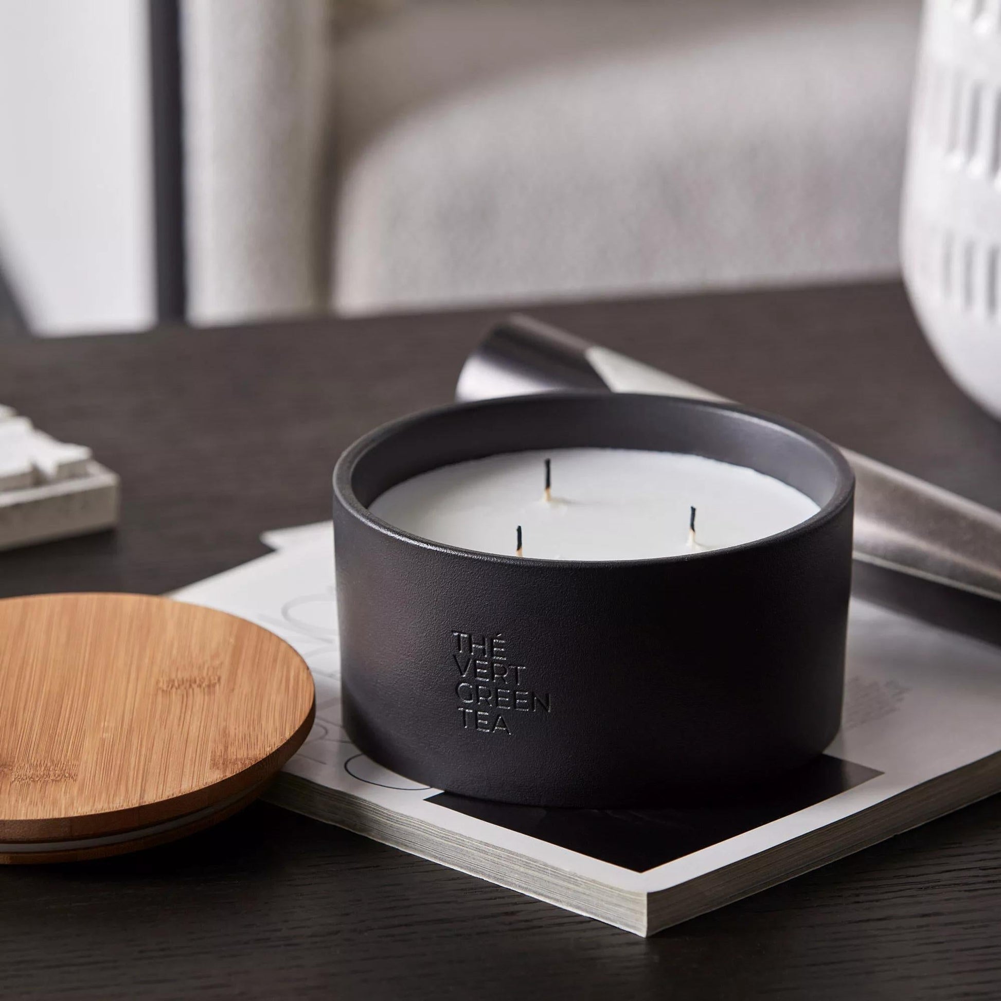 Bouclair Green Tea Candle with Wooden Lid mysite