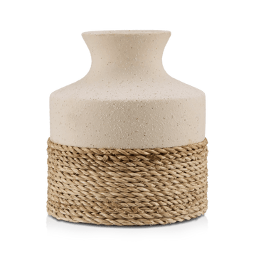 Speckled Ceramic and Rattan Vase mysite