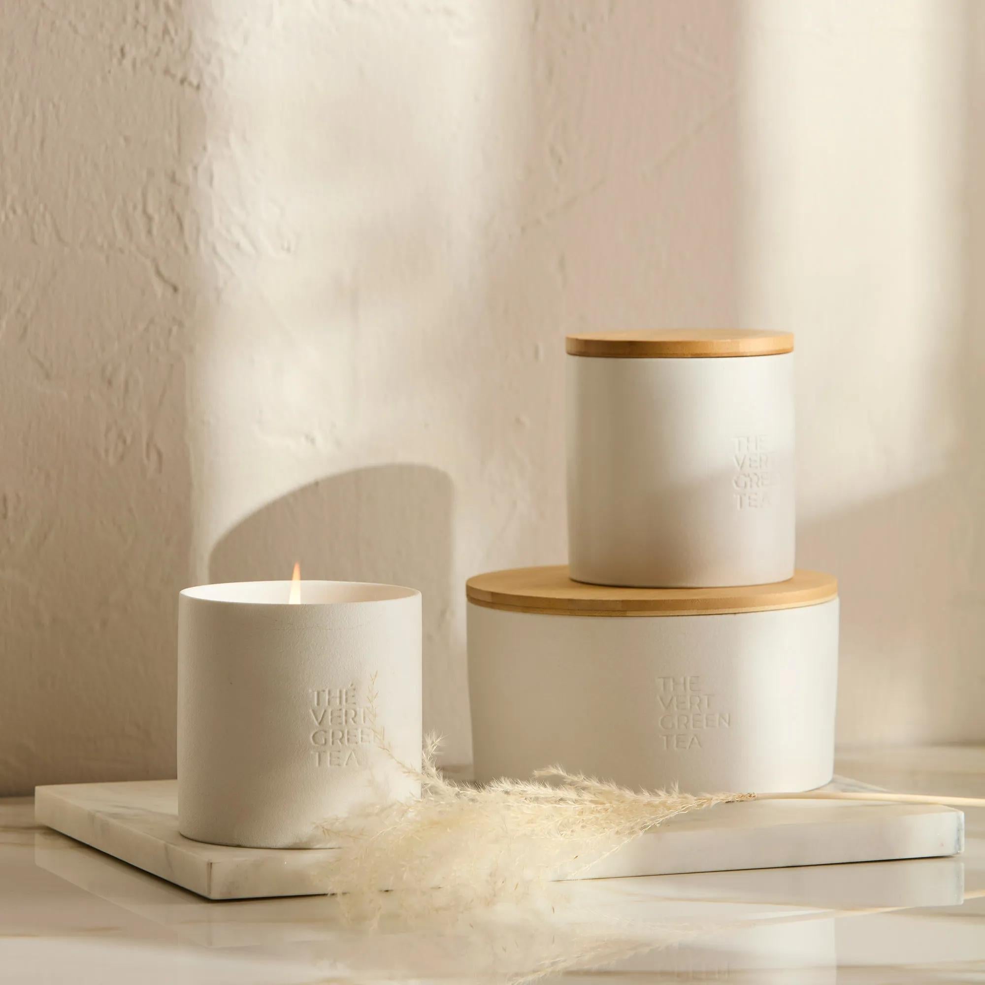 Bouclair Green Tea Candle with Wooden Lid mysite