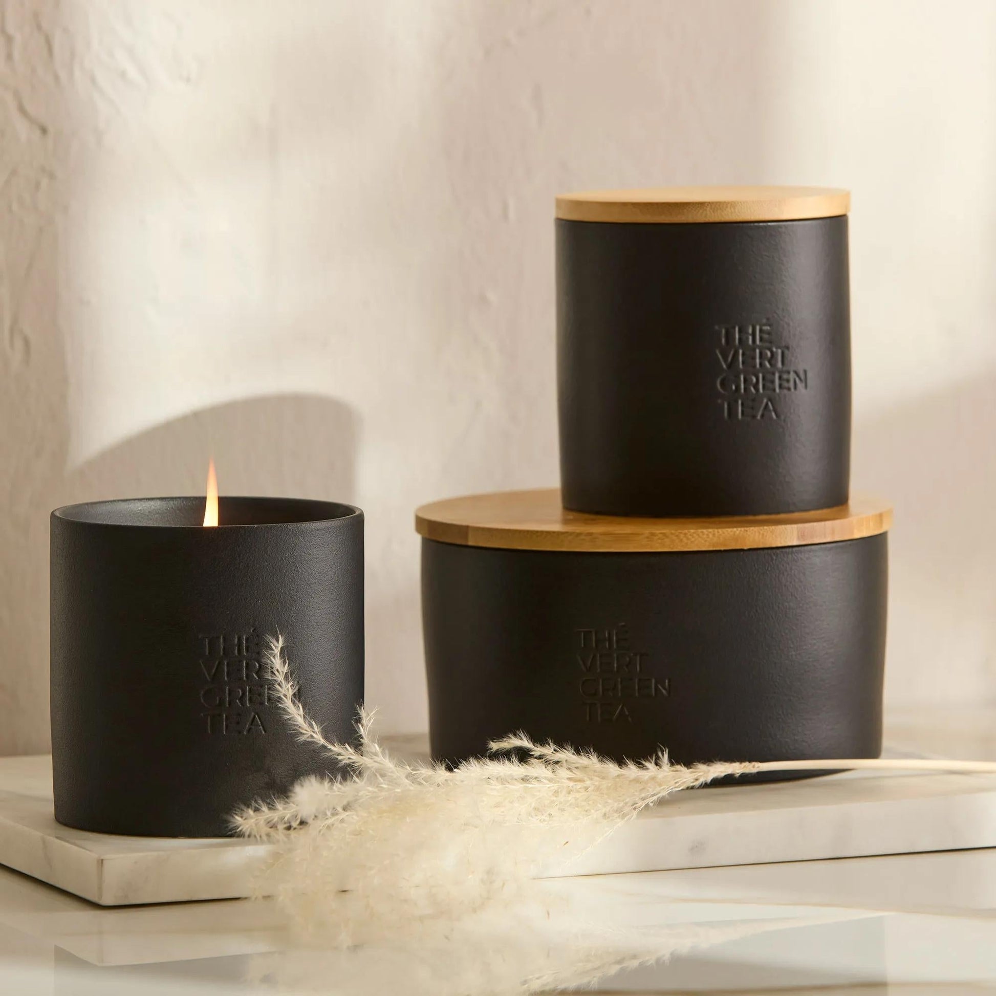 Bouclair Green Tea Candle with Wooden Lid mysite